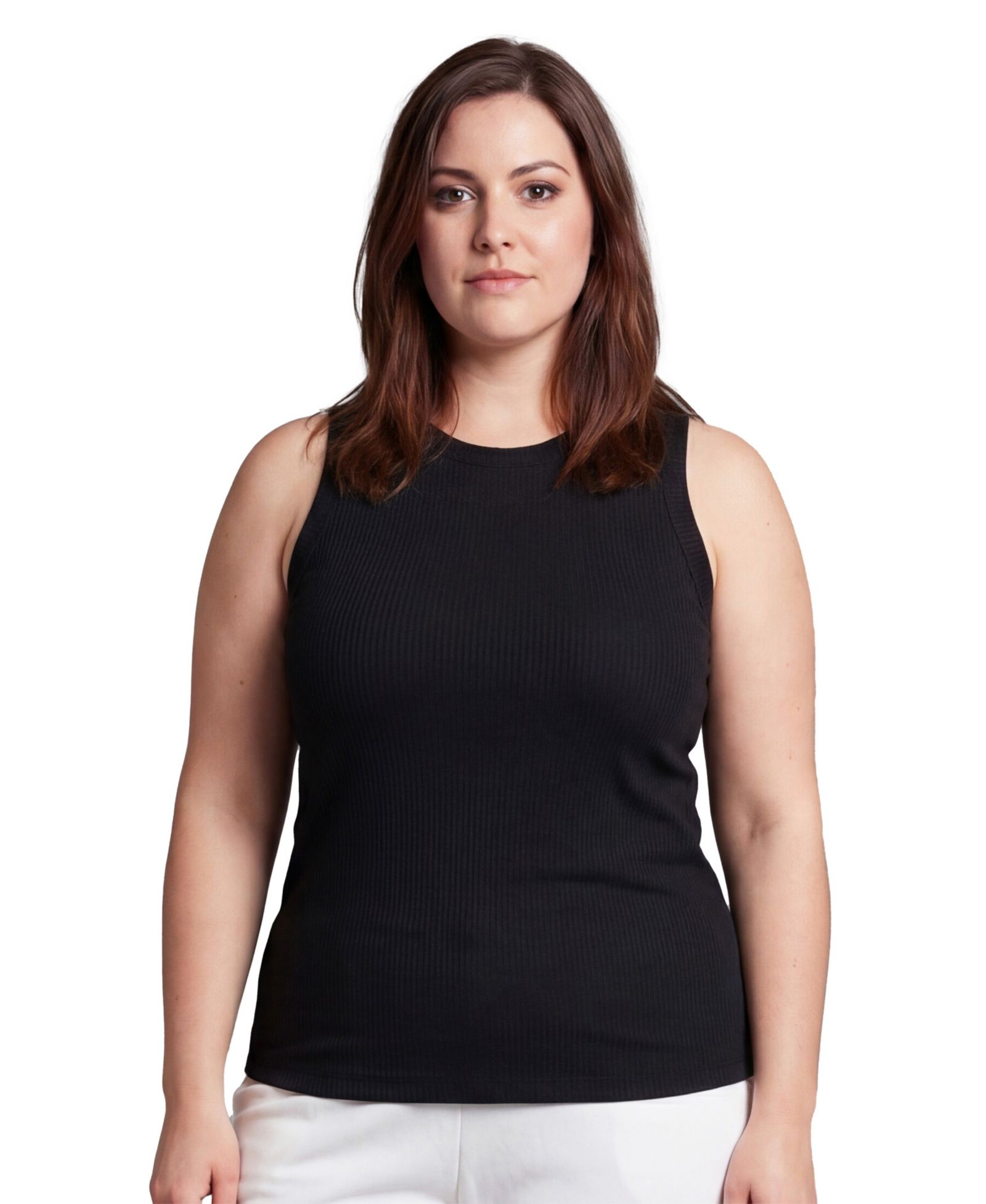 24seven Comfort Apparel Plus Size Curvy Ribbed Knit Sleeveless Top