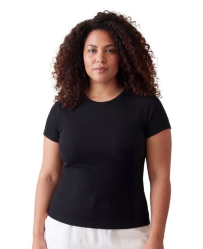 24seven Comfort Apparel Plus Size Curvy Ribbed Knit Round Neck Top