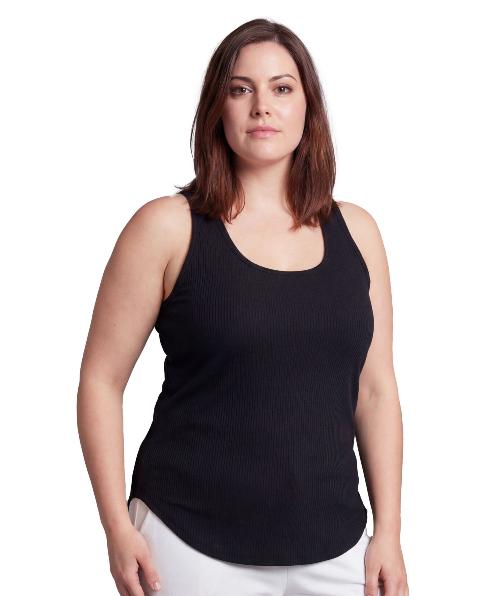 24seven Comfort Apparel Plus Size Curvy Ribbed Knit Long Flared Tank Top
