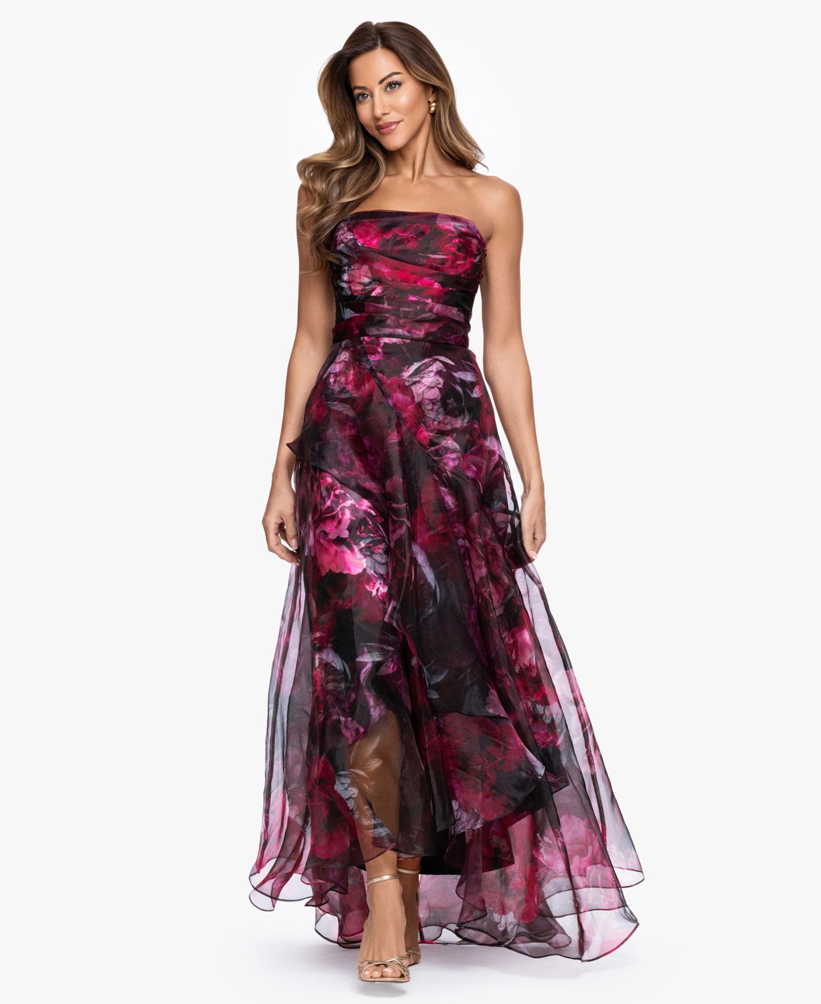 Вечернее платье Betsy & Adam Women's Strapless Floral Organza A-Line