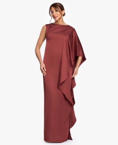 Женское вечернее платье Betsy & Adam Draped-Sleeve Boat Neck Gown
