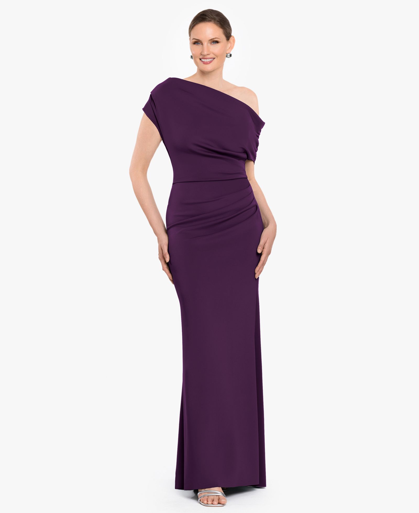 Betsy & Adam Женское длинное платье Scuba Off-The-Shoulder Ruched