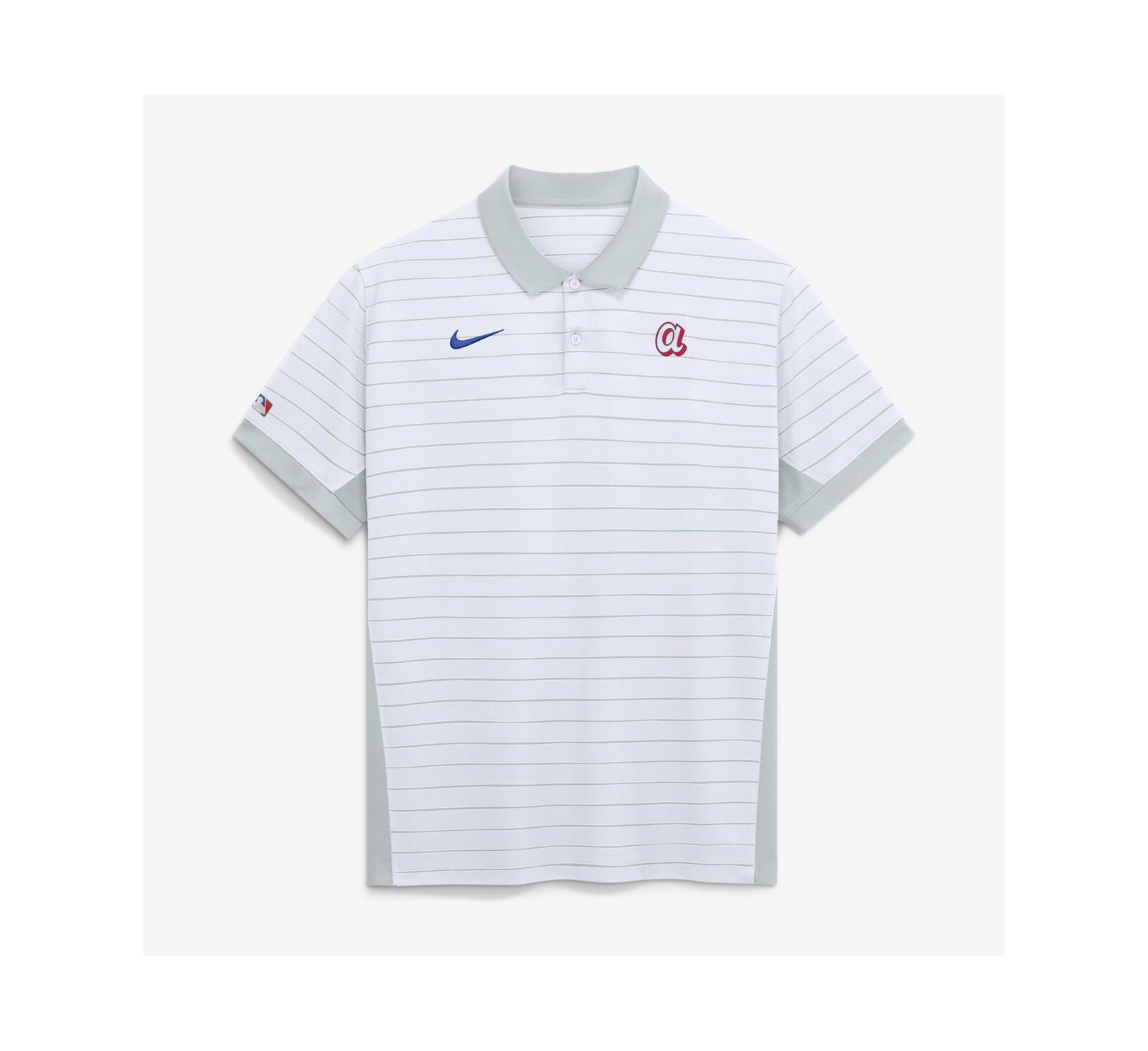 Мужская рубашка-поло Nike Platinum Atlanta Braves 2026 City Connect Authentic Collection Striped Victory Dri-FIT