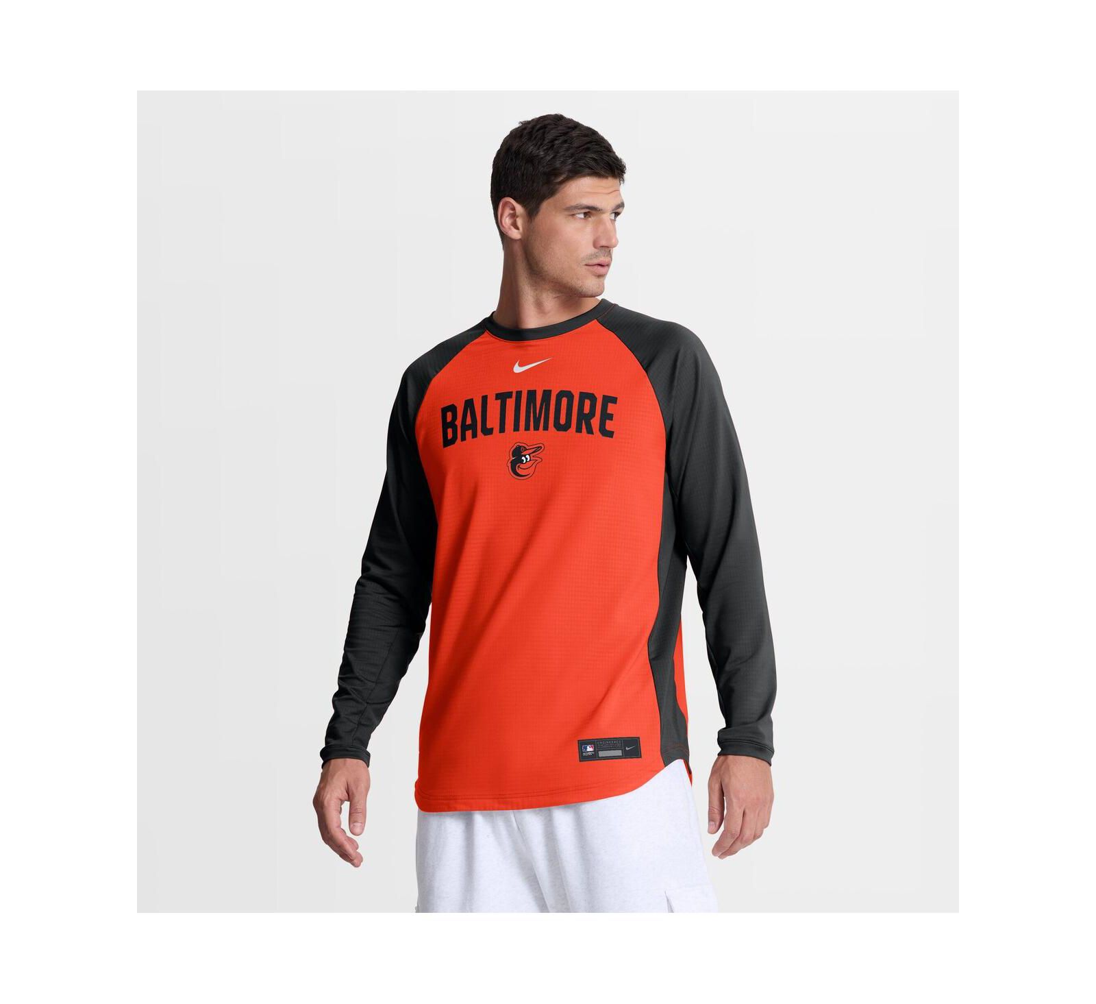 Nike Мужская толстовка Nike Orange Baltimore Orioles Authentic Collection Raglan Dri-FIT