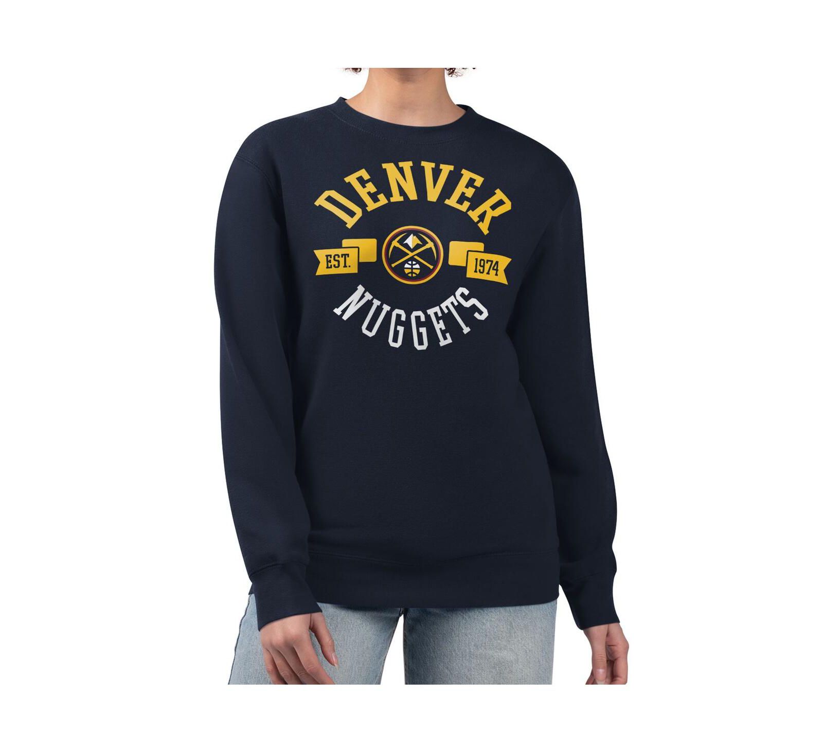 G-III 4Her by Carl Banks Women's Navy Denver Nuggets Large Team Logo Graphic Fleece Pullover Sweatshirt