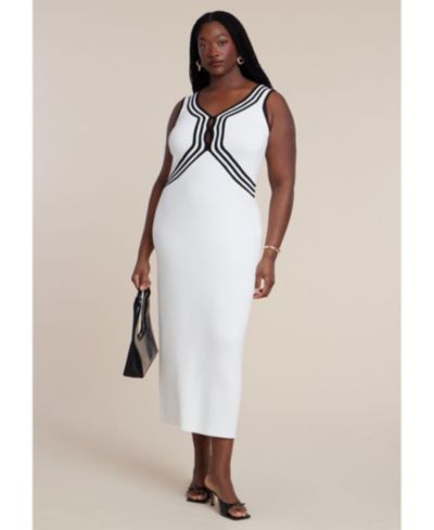 ELOQUII Women's Contrast Tubing Sweater Dress