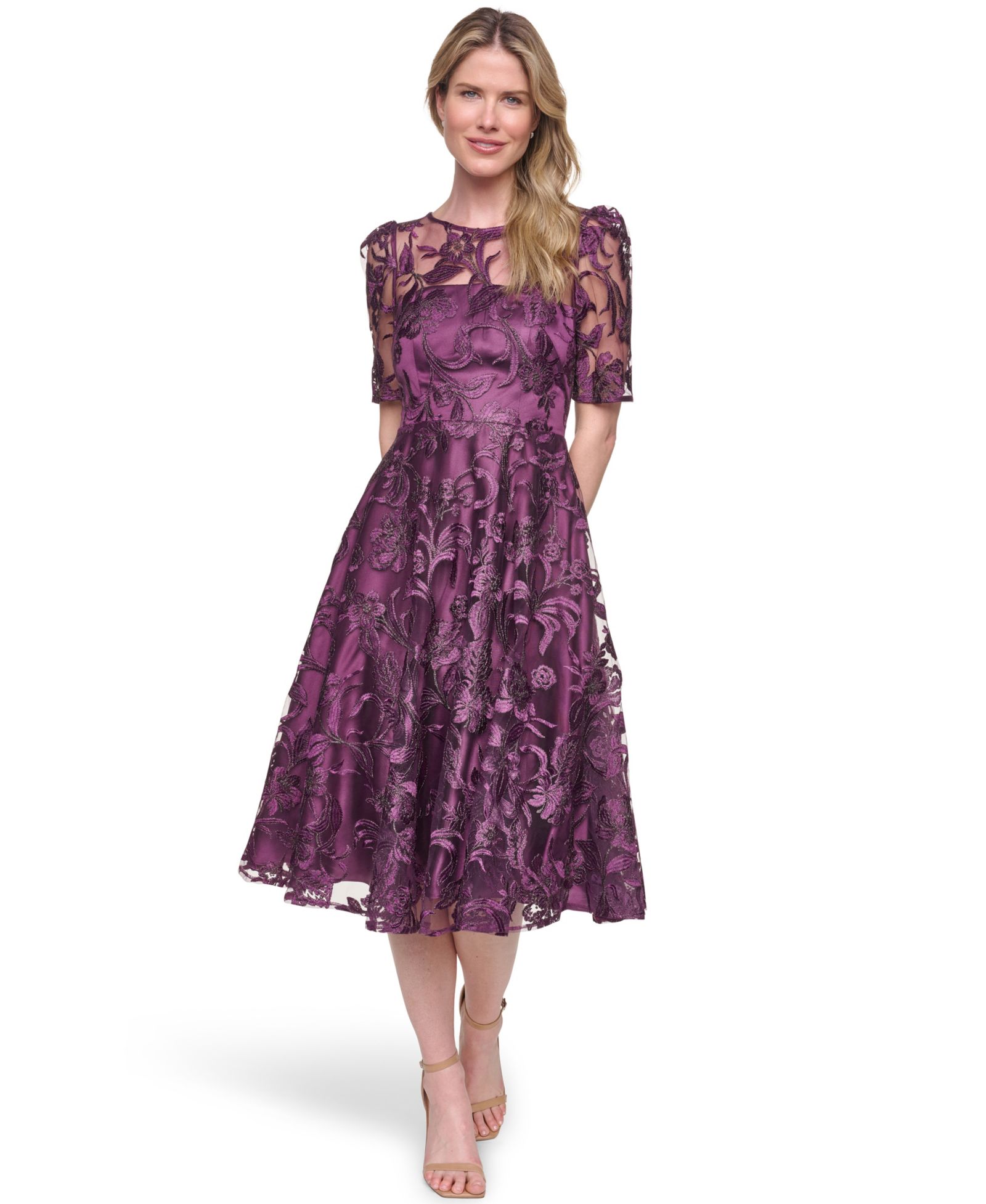 Eliza J Women's Elbow-Sleeve Illusion Yoke Dress