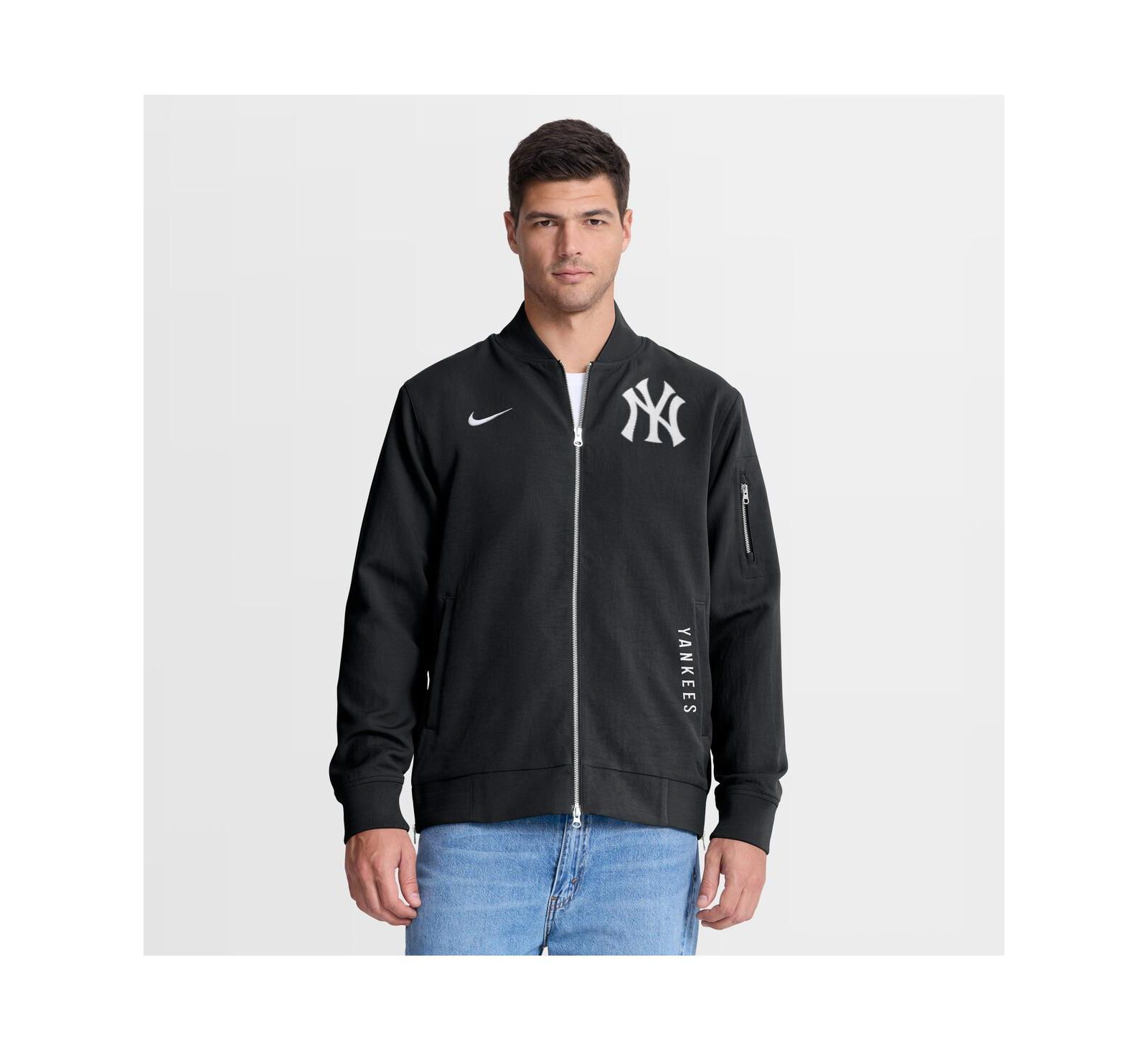 Nike Men's Black New York Yankees Authentic Collection Dugout Relaxed Full-Zip Bomber Jacket