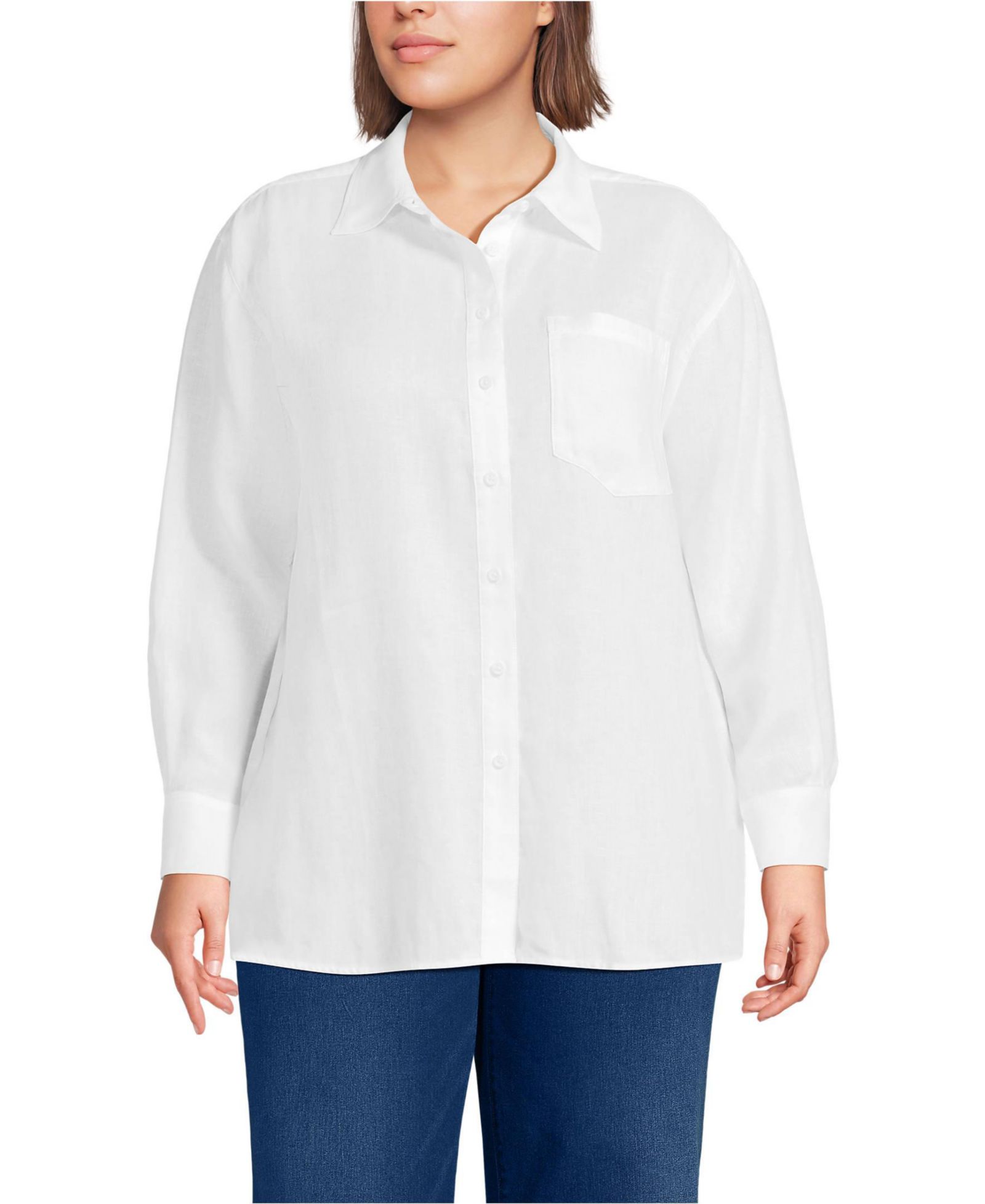 Lands' End рубашка из льна Plus Size на пуговицах