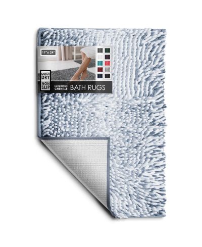 Hearth & Harbor Ultra-Soft Quick-Dry Chenille Bath Rug - Non-Slip PVC Backing, Machine-Washable