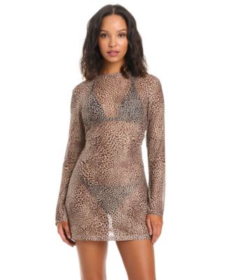 Bar III Women's Can't Be Tamed Printed Mesh Swim Cover-Up Dress, Macy's Exclusive