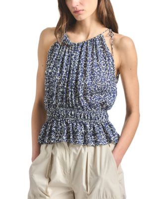 Derek Lam 10 Crosby Women's Avery Floral Print Smocked Sleeveless Top