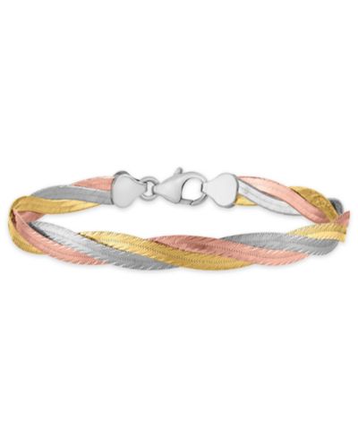 Macy's Braided Textured Diamond Cut Bracelet in 14k Tri-Color Gold Over Sterling Silver