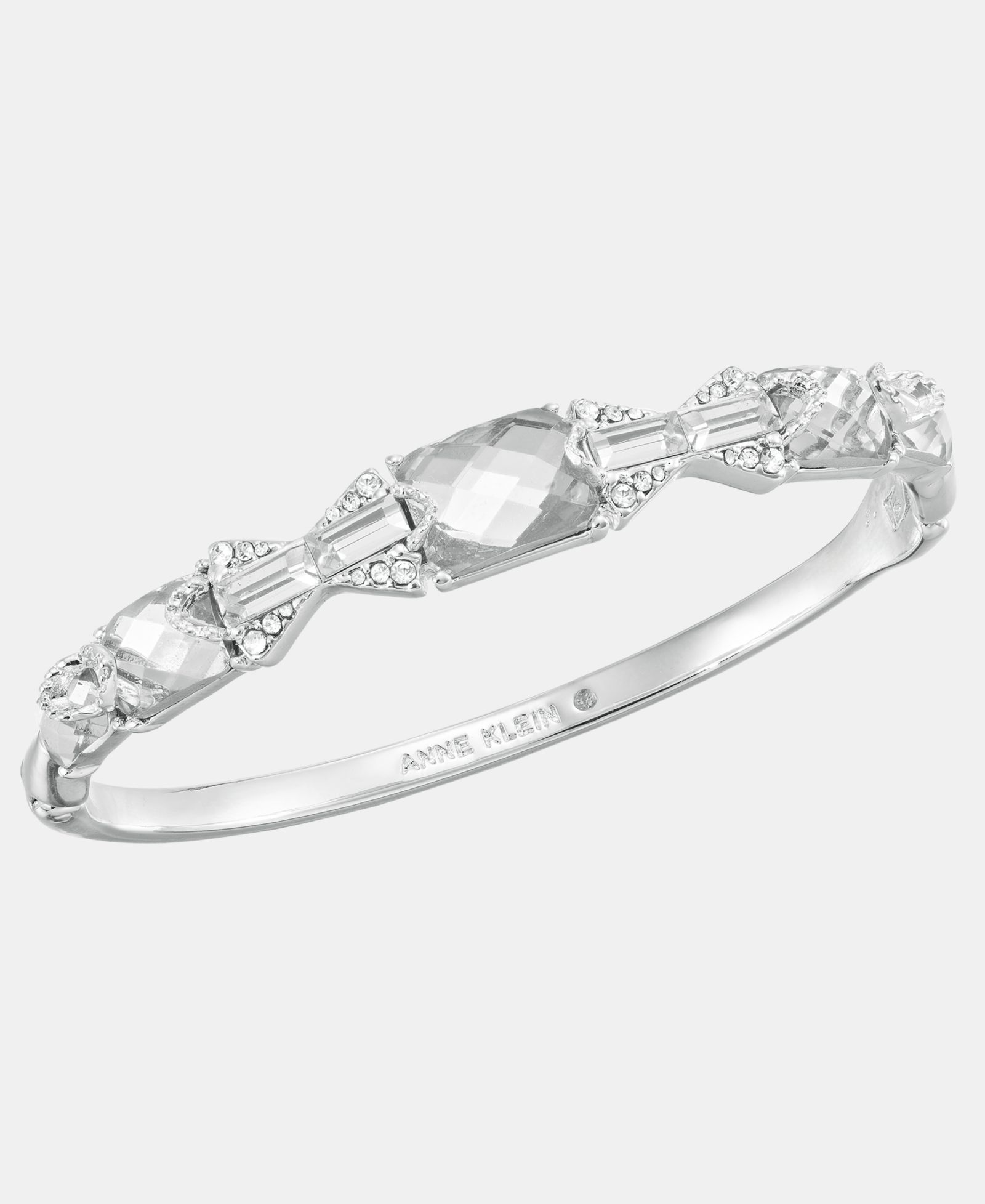 Anne Klein Silver-Tone Boxed Crystal Baguette Stone Hinge Bracelet