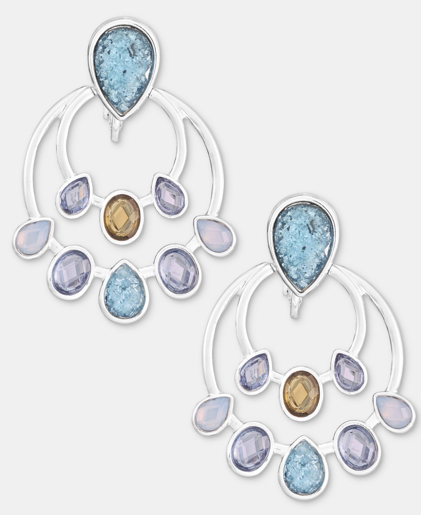 Серьги-подвески Anne Klein Silver-Tone Blue Stone Stationed Drop EZ Comfort Clip