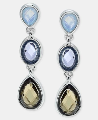 Anne Klein Silver-Tone Blue Stone Faceted Linear Earrings