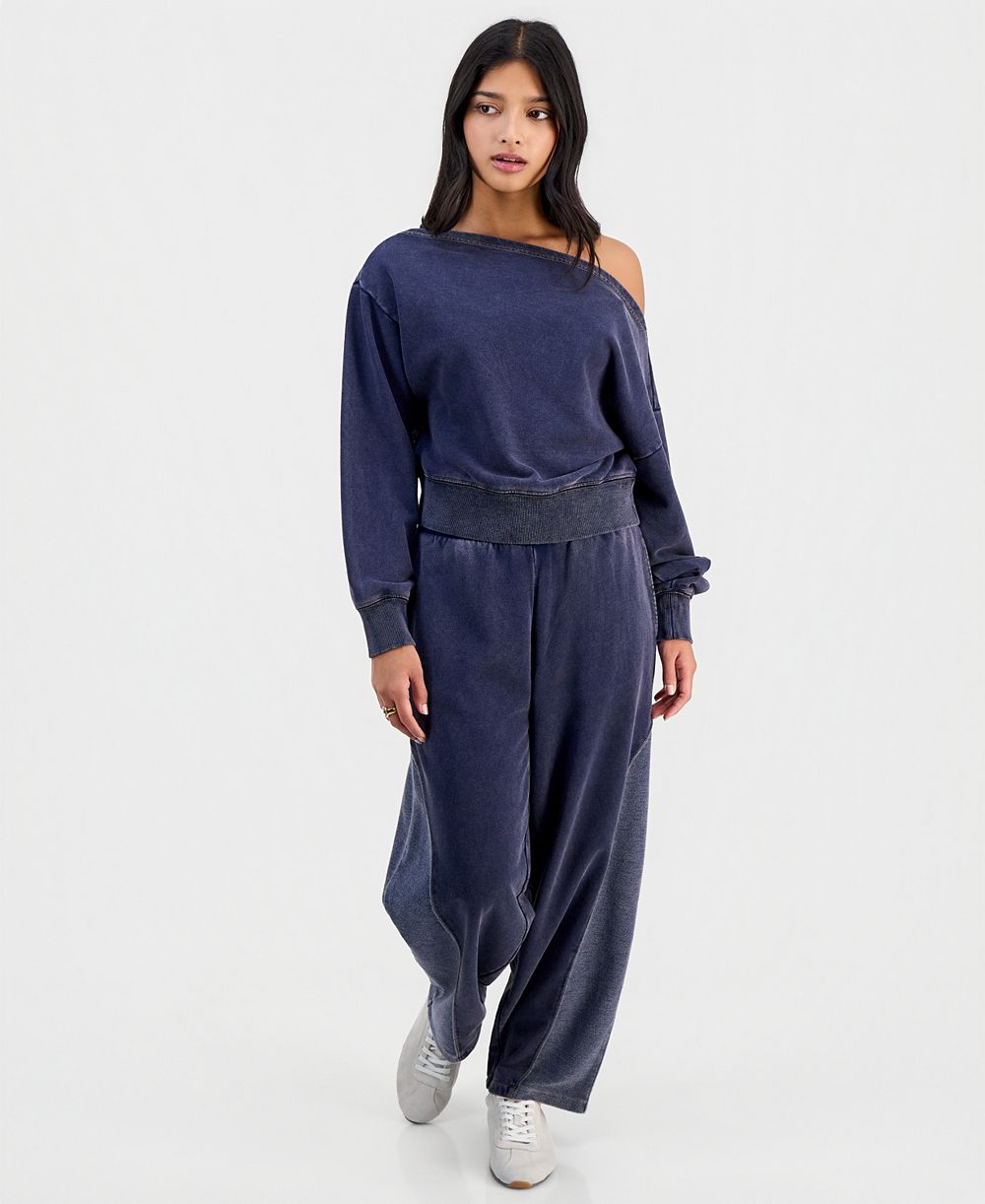 And Now This Petite Faux-Denim French Terry Barrel Drawstring Pants, Macy's Exclusive