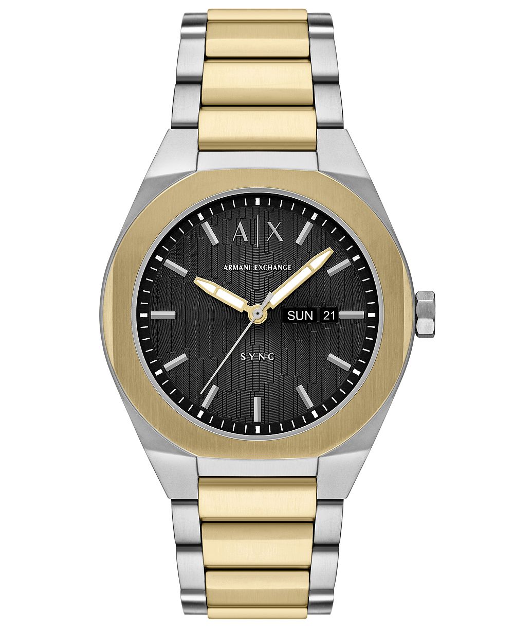 A|X Armani Exchange Мужские часы Sync Quartz Day-Date двухцветные из нержавеющей стали 42mm