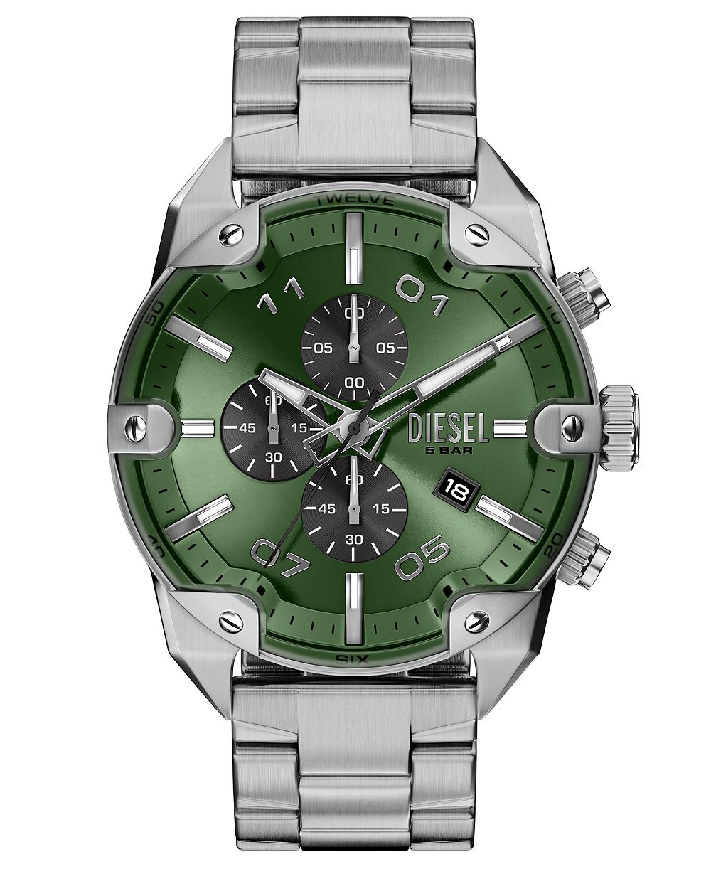 Мужские часы Diesel Spiked Quartz Chronograph Silver Stainless Steel 49mm