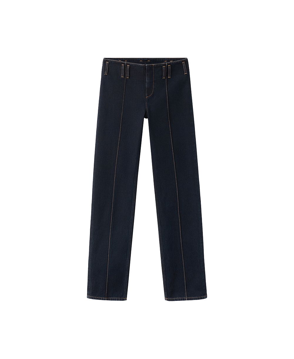 Mango Women's Low-Rise Straight-Leg Contrasting Stitching Jeans