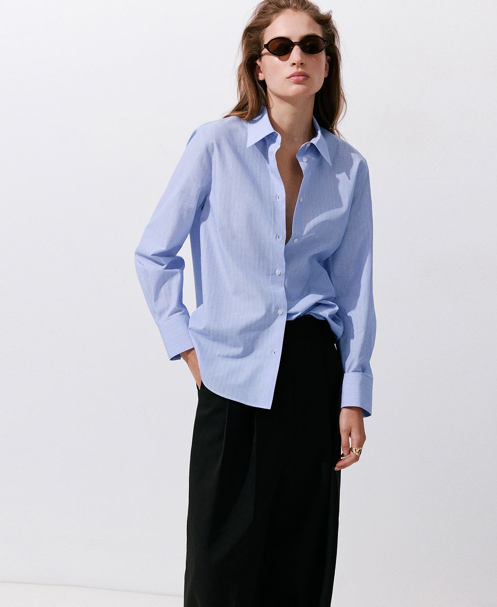 MANGO Women's Pinstripe Straight Shirt