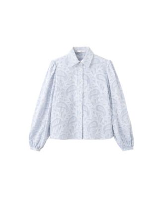 MANGO Women's Puff-Sleeve Embroidered Striped Shirt