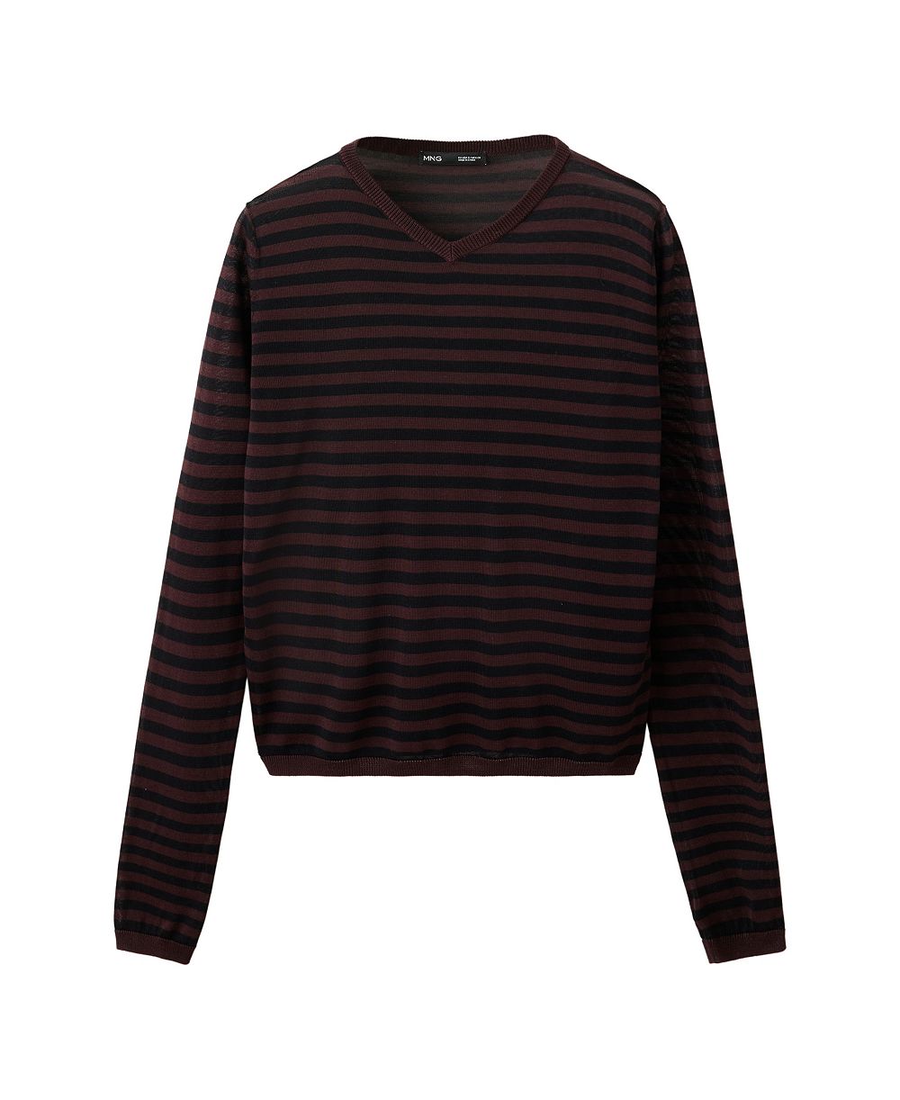 MANGO Women's Long-Sleeve V-Neck Striped Pullover