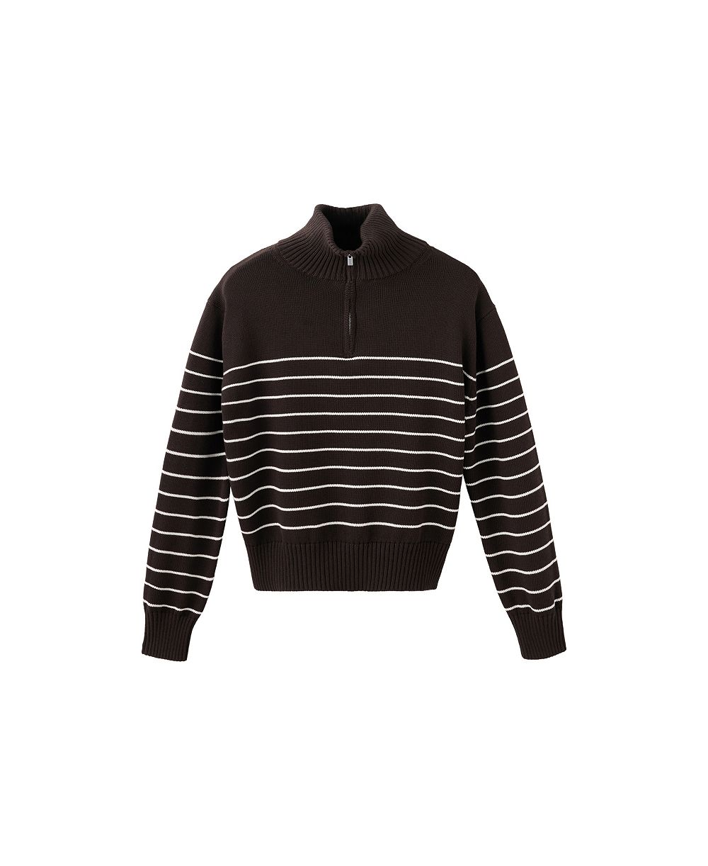 MANGO Women's Quarter-Zip Striped Cotton Sweater