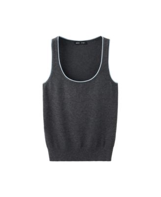 MANGO Women's Scoop Neck Contrast Trim Sleeveless Tank Top
