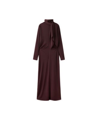 MANGO Women's Wraparound Lapel Collar Long-Sleeve Wrap Dress