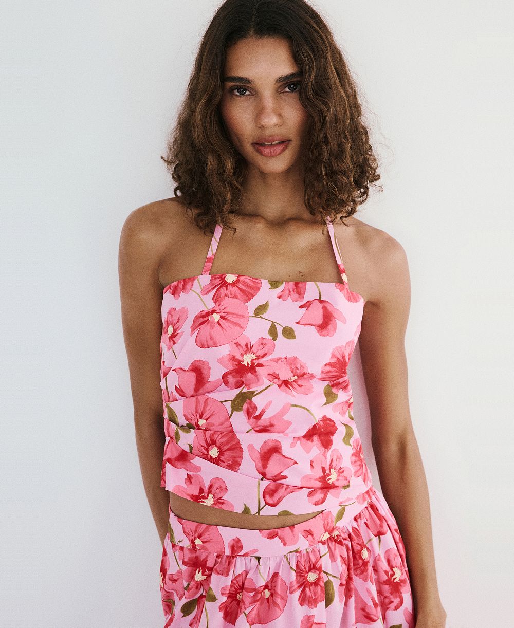 Mango Женский топ с цветочным принтом и halter-neck