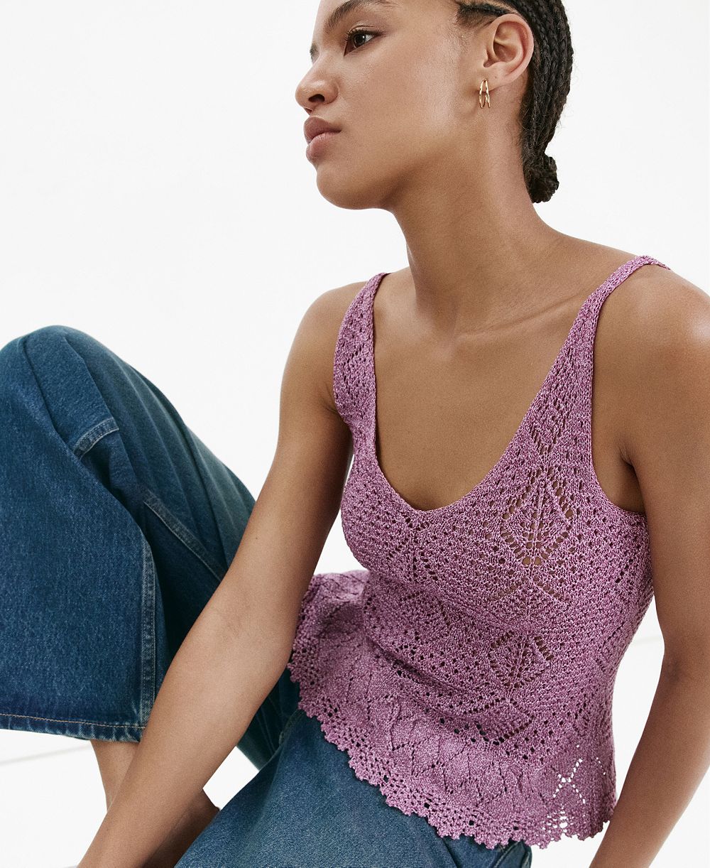 Женский топ Mango Scalloped Ruffle Crocheted Lurex