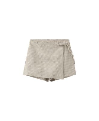 Mango Women's Plaid Tie-Waist Skort, 2.68" Inseam