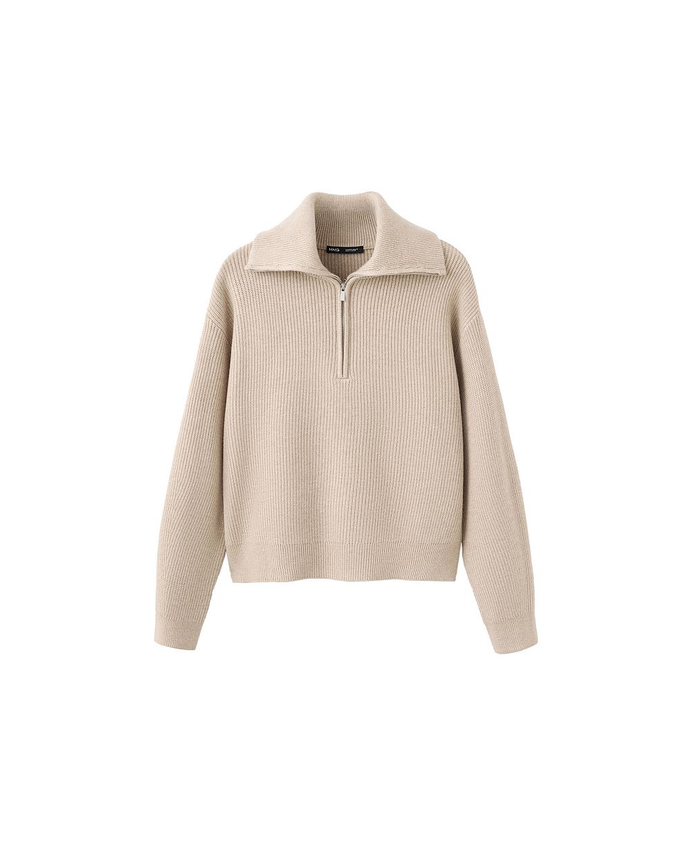 MANGO Women's Contrasting Zipper Collar Ribbed-Knit Sweater