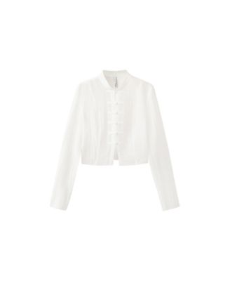 MANGO Women's Long Sleeve Mock Neck Sheer Chiffon Blouse