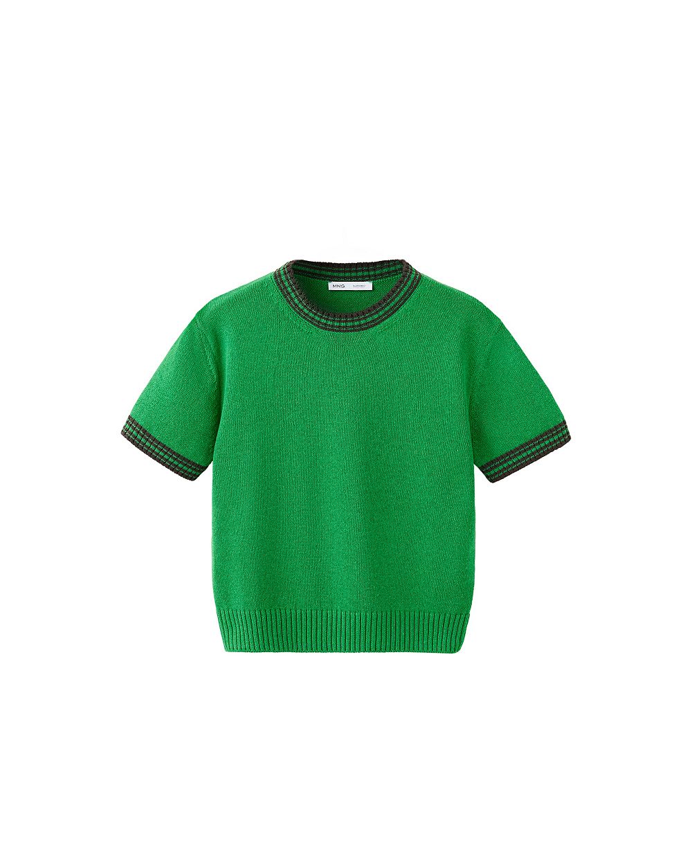 MANGO Women's Short-Sleeve Ribbed Contrasting-Trim Sweater