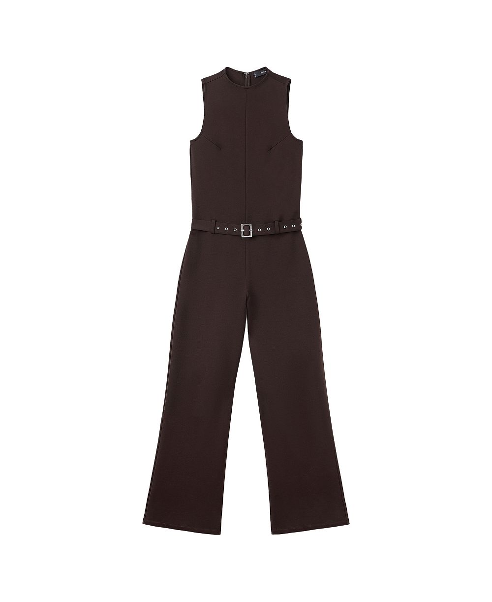 MANGO Women's Crew Neck Sleeveless Wide-Leg Jumpsuit