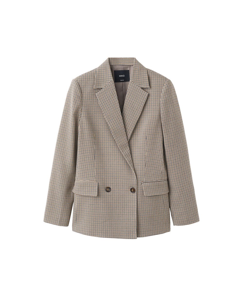 MANGO Women's Double-Breasted Micro-Houndstooth Notched Lapel Collar Blazer