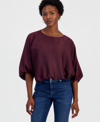 I.N.C. International Concepts Petite Elbow-Sleeve Bubble Boat Neck Blouse, Macy's Exclusive