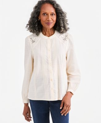 Style & Co Women's Button-Front Lace Trim Top, Macy's Exclusive