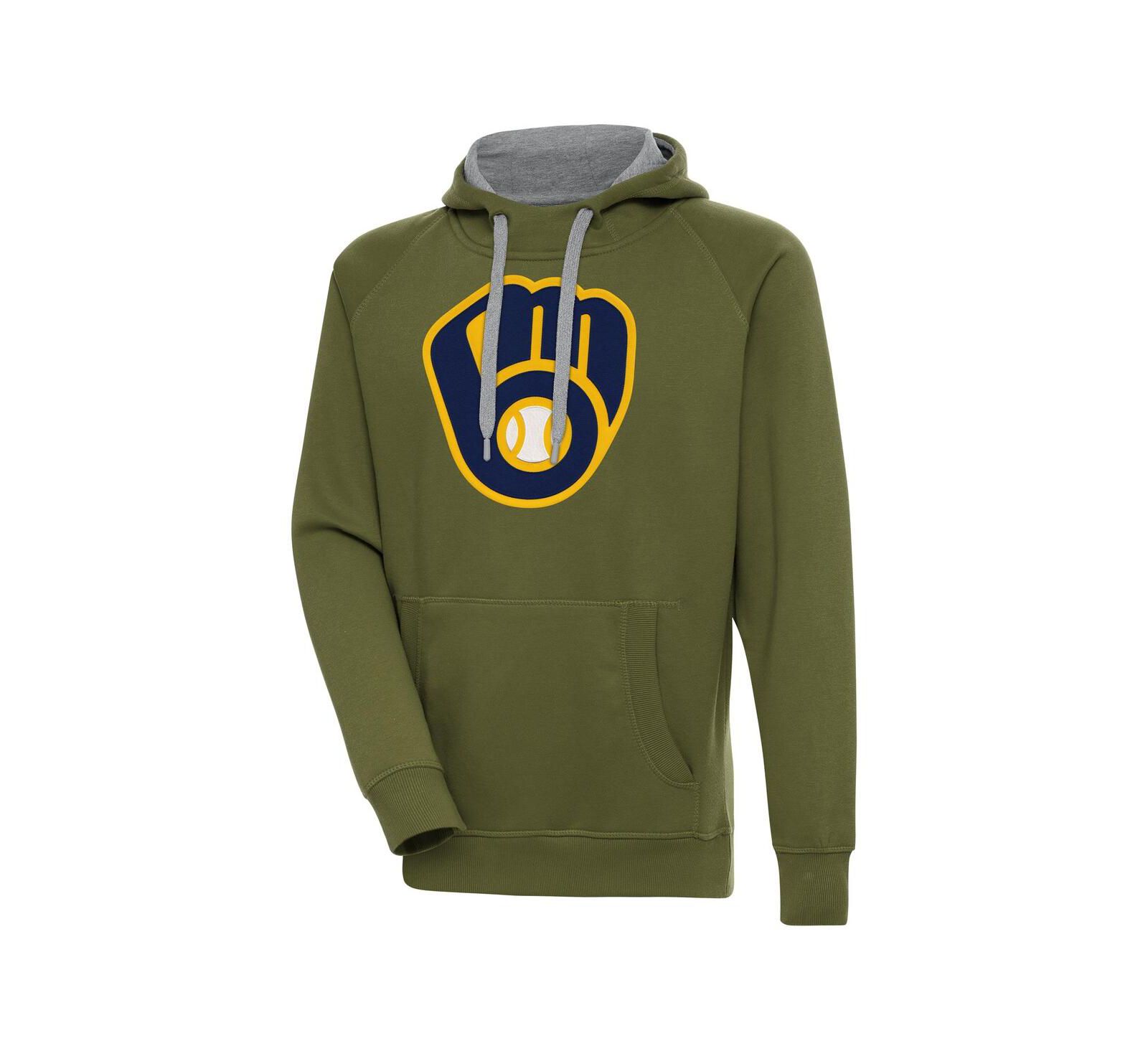 Antigua Men's Olive Milwaukee Brewers Victory Pullover Hoodie