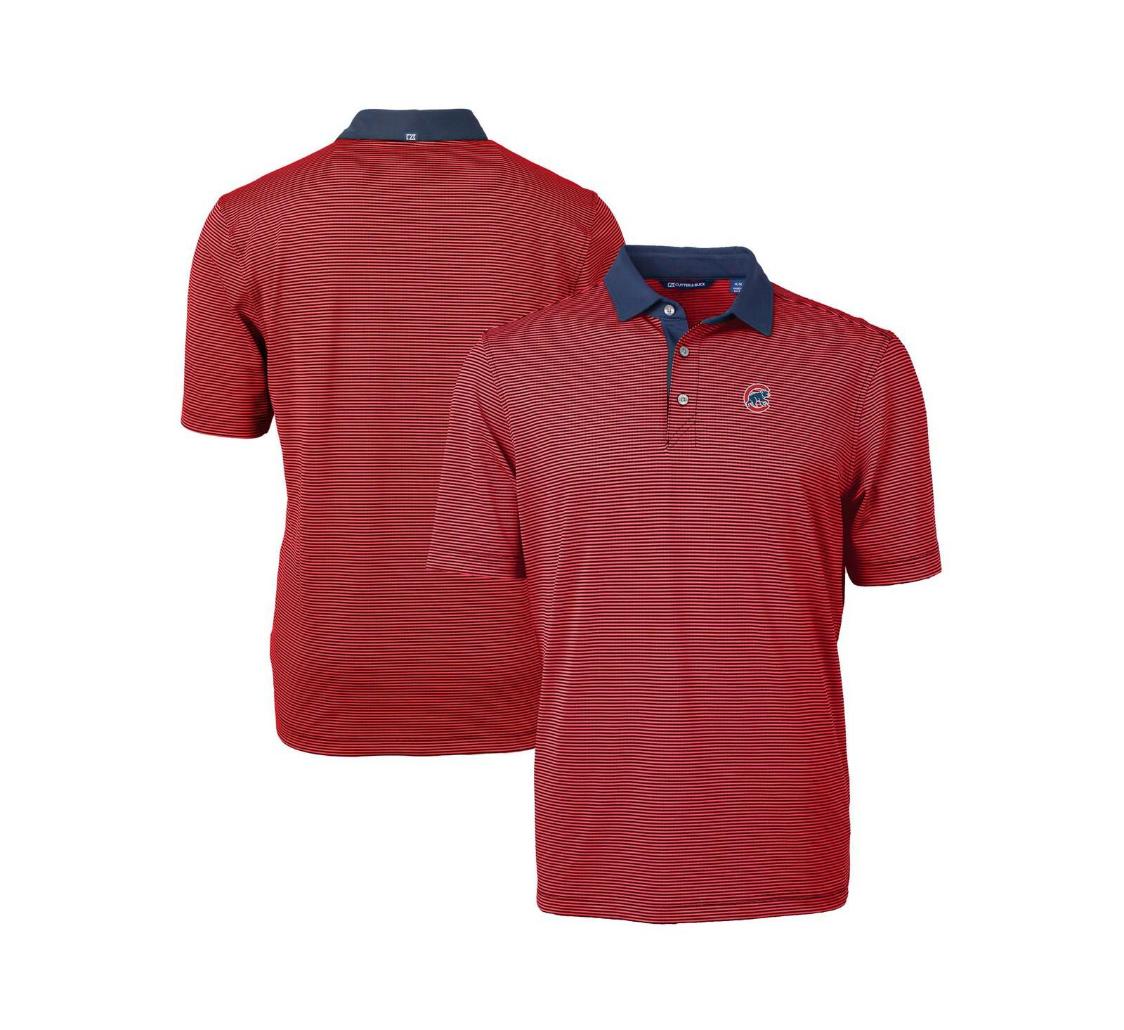 Cutter & Buck Men's Red/Navy Chicago Cubs Virtue Eco Pique Micro Stripe Polo Shirt