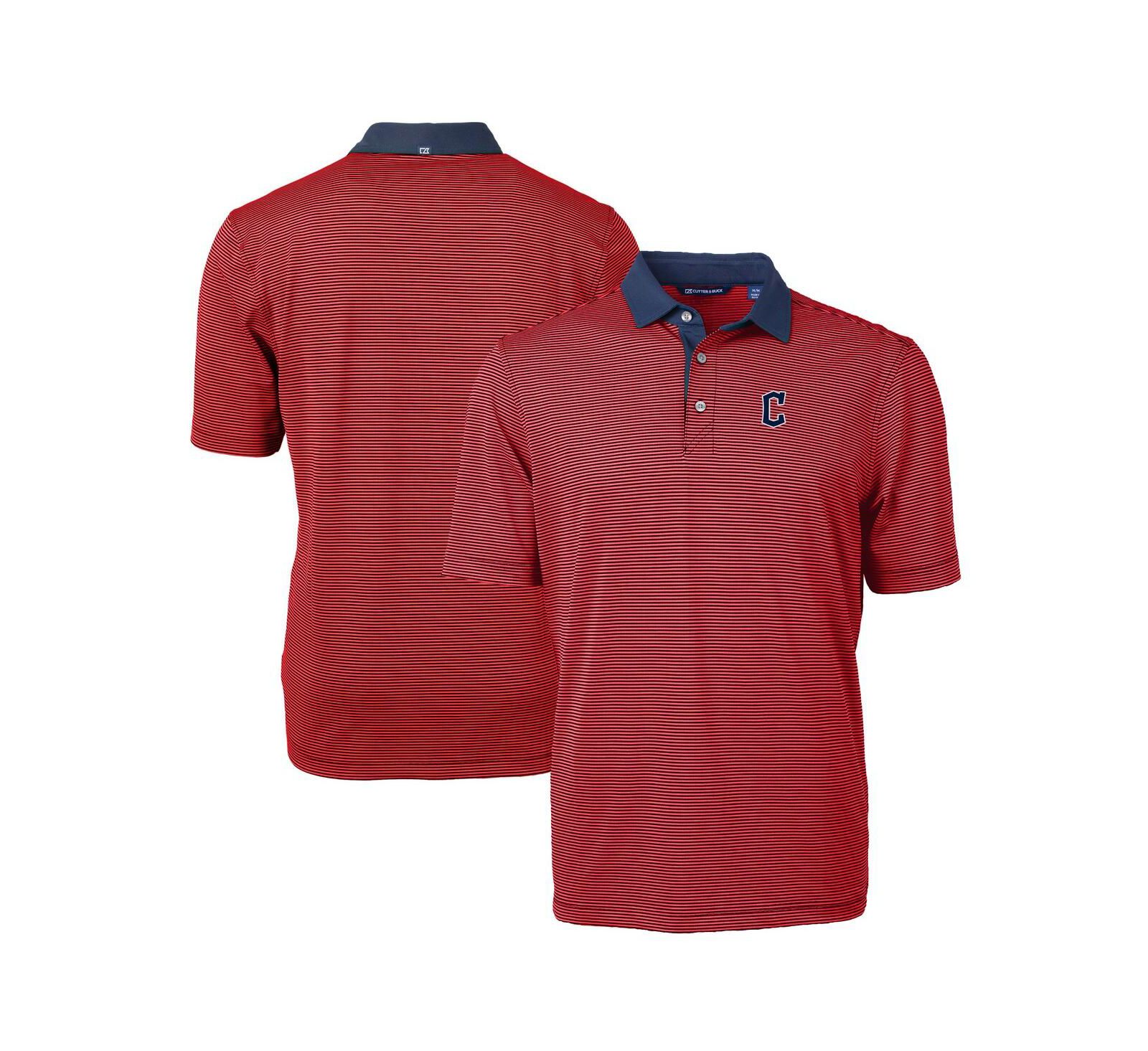 Cutter & Buck Men's Red/Navy Cleveland Guardians Virtue Eco Pique Micro Stripe Polo Shirt