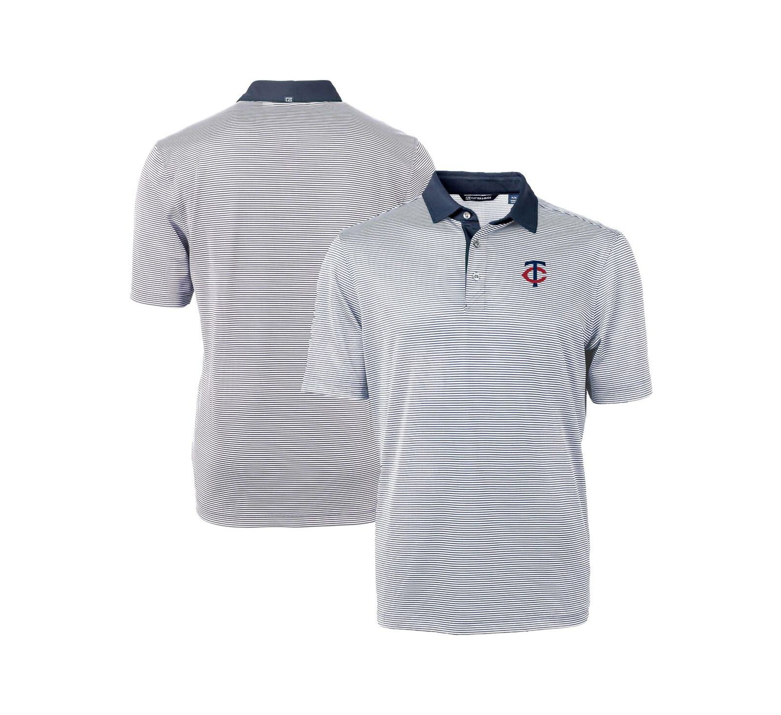 Cutter & Buck Men's Navy/White Minnesota Twins Virtue Eco Pique Micro Stripe Polo Shirt