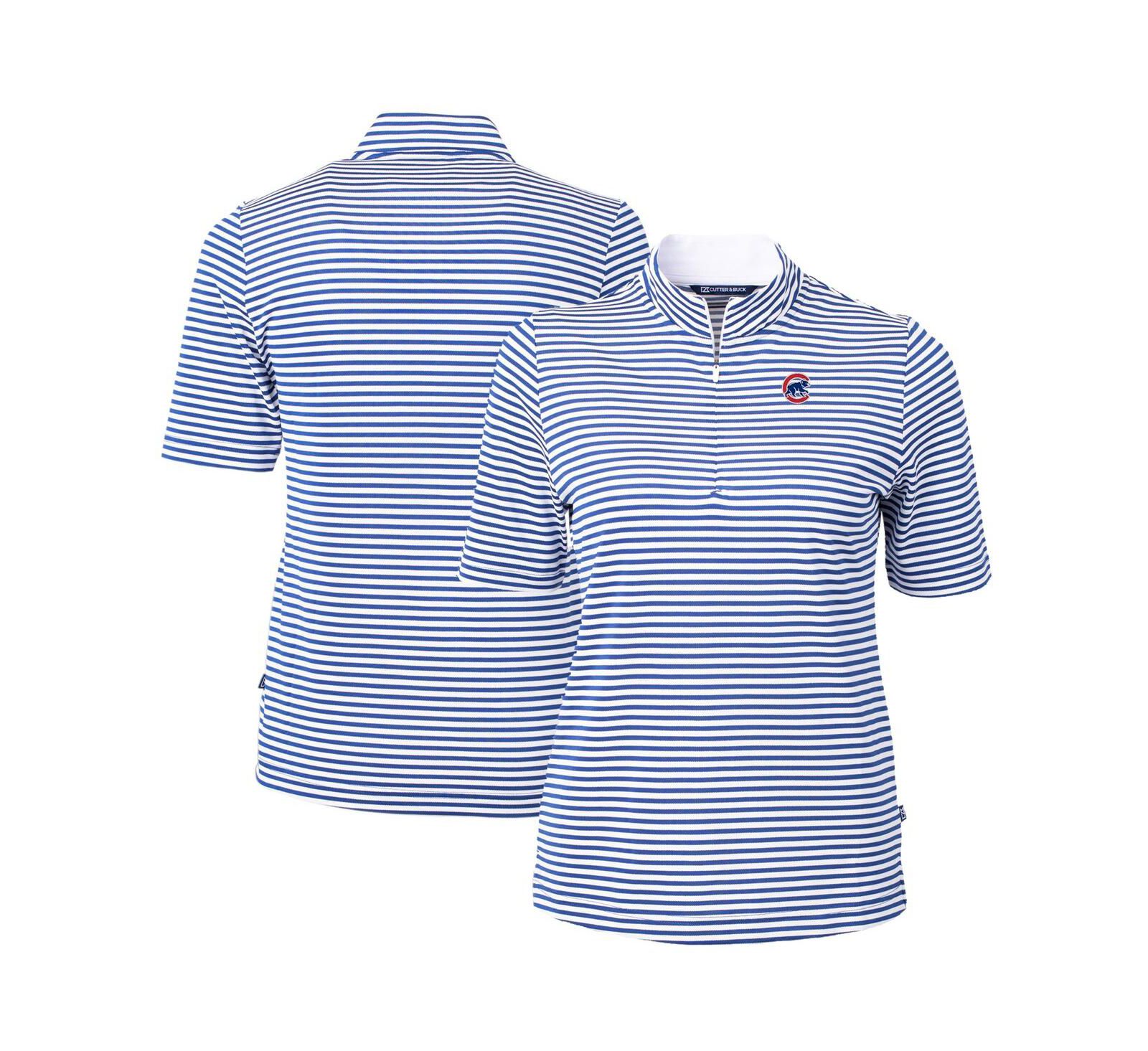 Женская рубашка Cutter & Buck Chicago Cubs Virtue Eco Pique Stripe, синяя