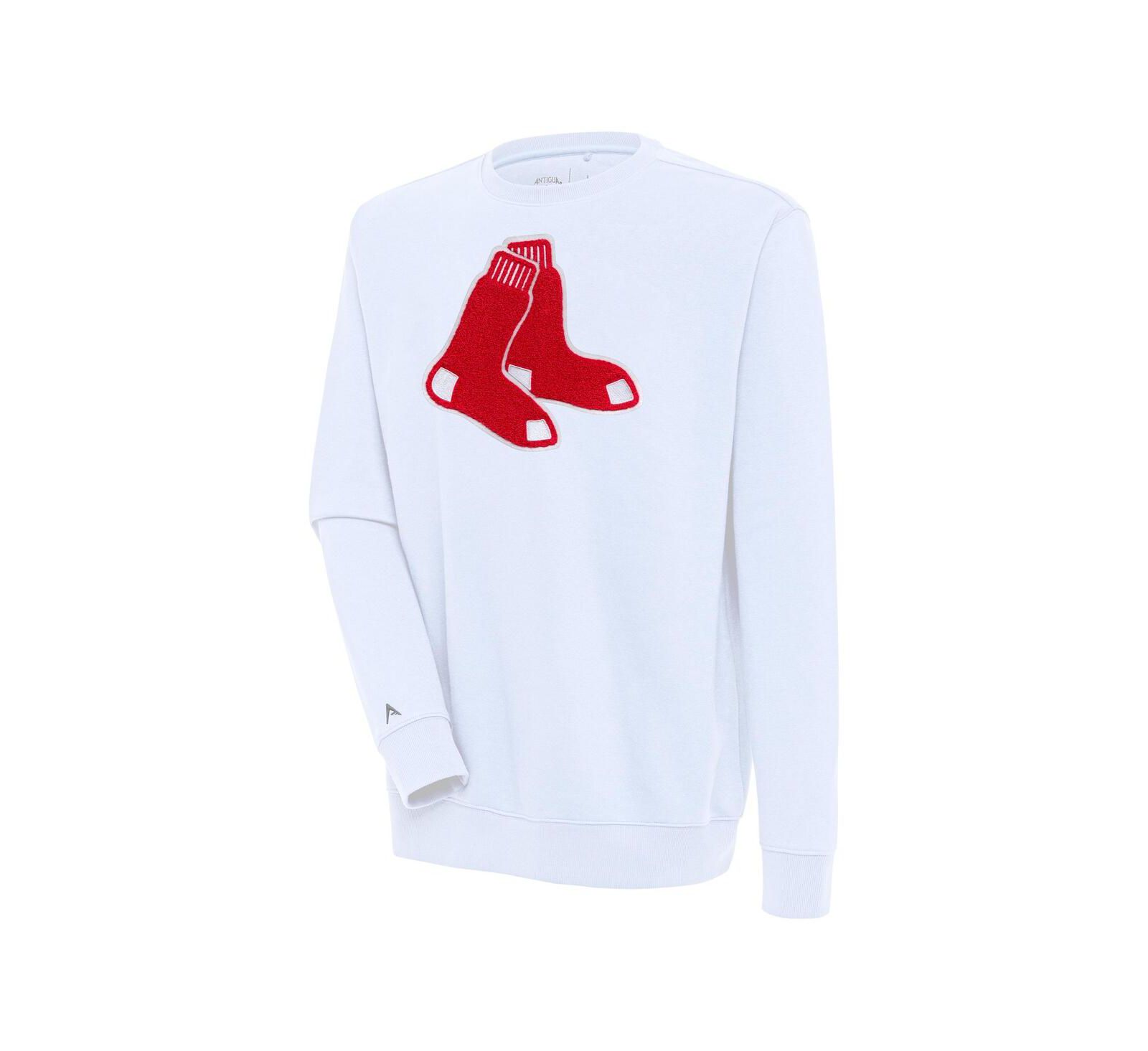Мужская свитшот Antigua White Boston Red Sox Victory Crewneck Chenille Pullover
