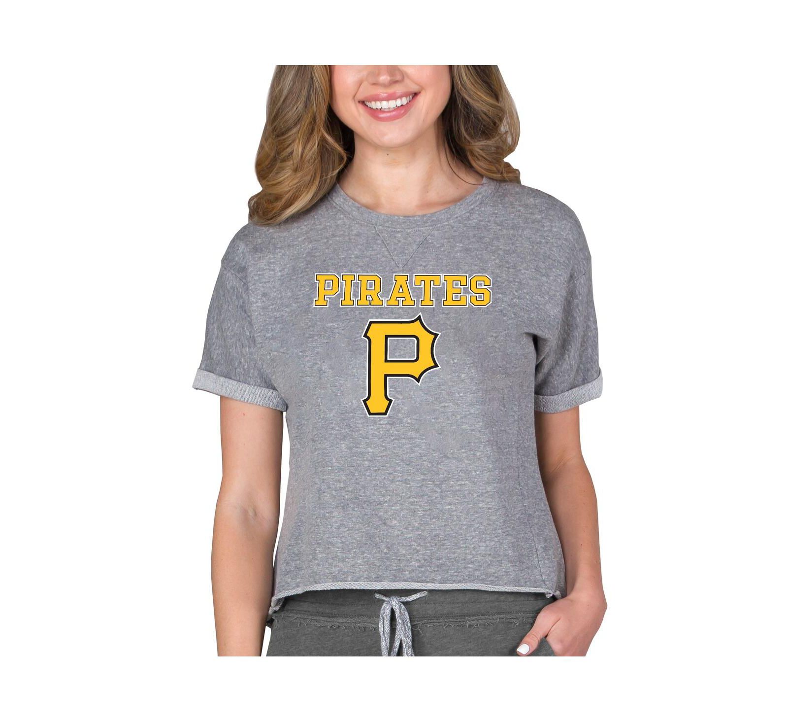 Женский свитшот Concepts Sport Pittsburgh Pirates Tri-Blend Mainstream Terry с коротким рукавом серый