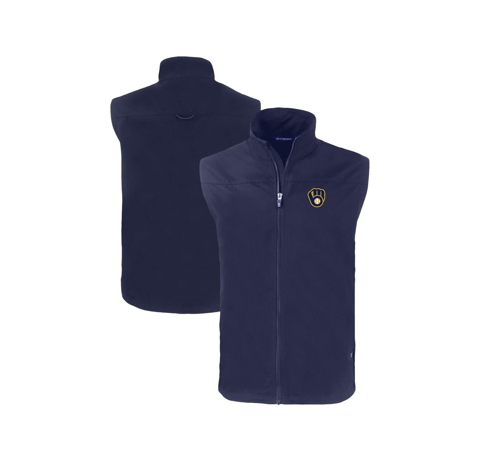 Cutter & Buck Men's Navy Milwaukee Brewers Charter Eco Full-Zip Vest