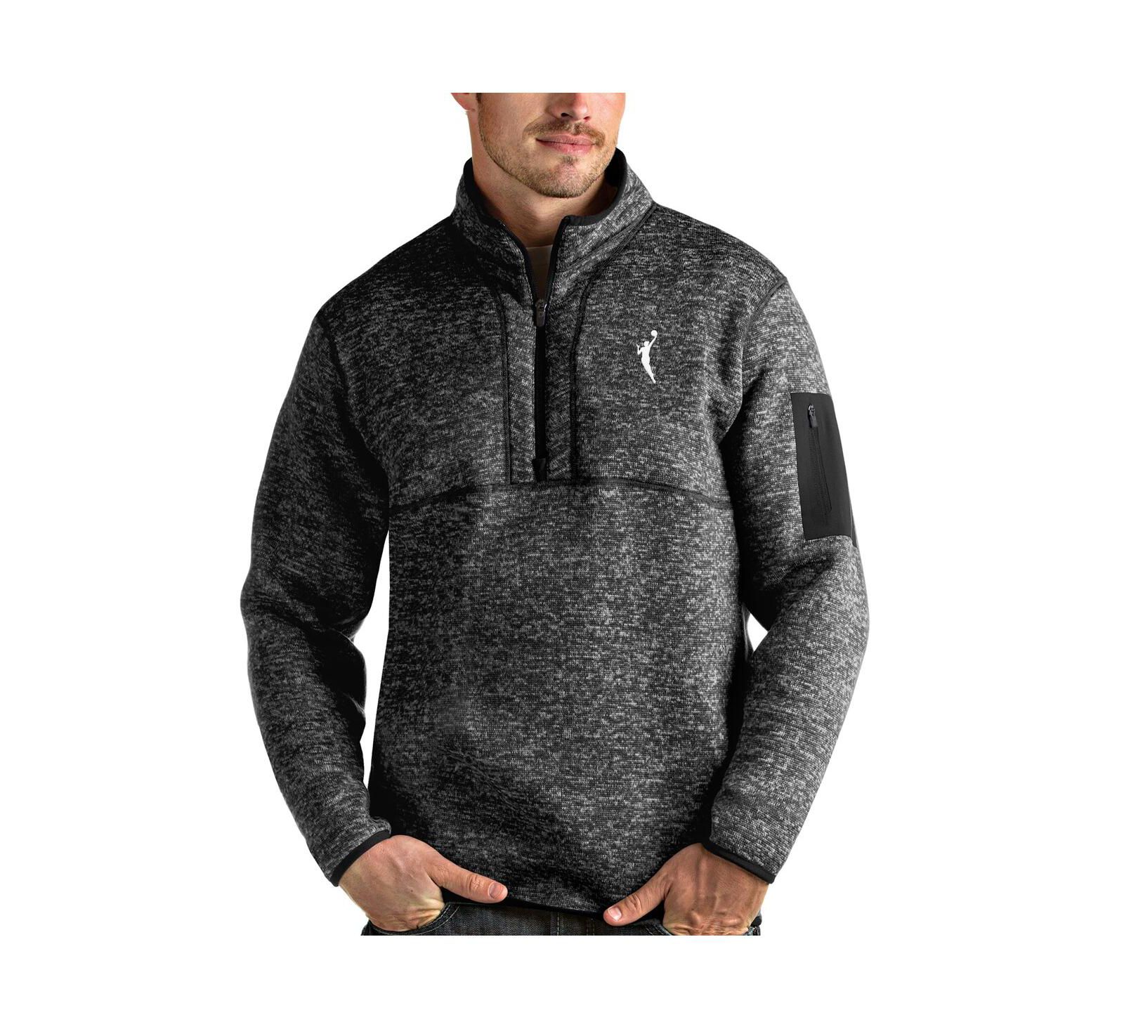 Antigua Men's Heather Black WNBA Logo Fortune Quarter-Zip Pullover Jacket