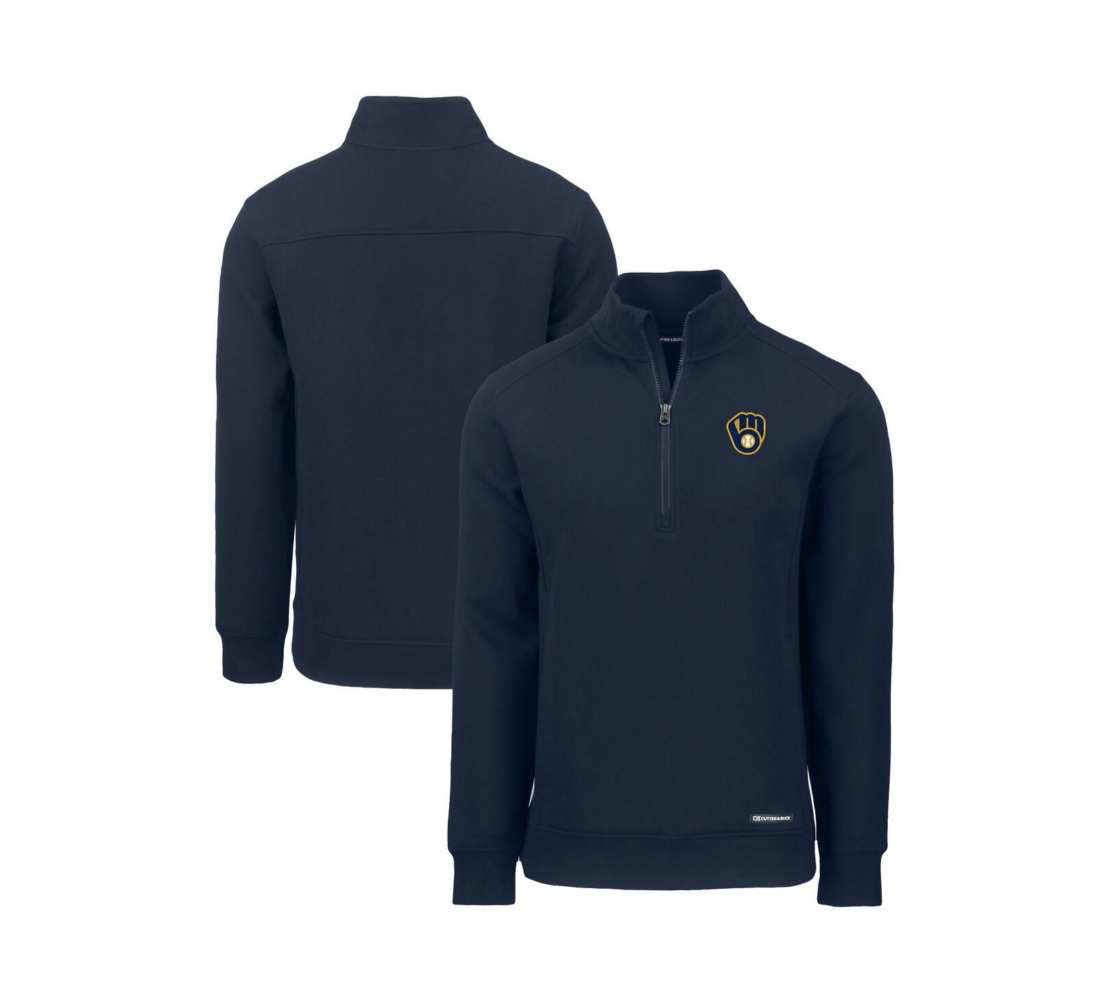 Cutter & Buck Men's Navy Milwaukee Brewers Roam Eco Quarter-Zip Pullover